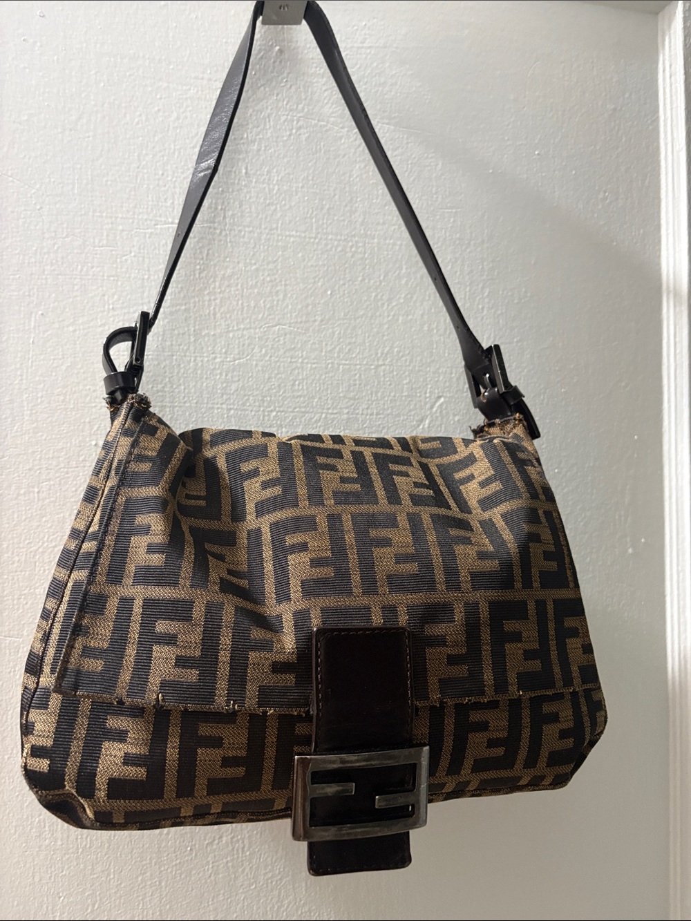 Fendi Monogram Messenger Bag in Navy and Beige